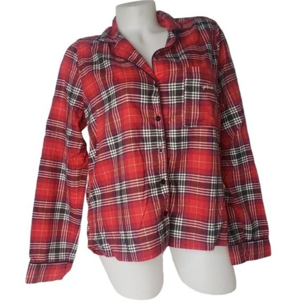 VICTORIA'S SECRET PINK RED PLAID PAJAMA TOP SIZE LARGE